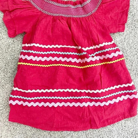 Vici Dolls Women's Zigzag Smocked Neck Short Sleeve Ruffle Blouse Top Red Small - Picture 6 of 9